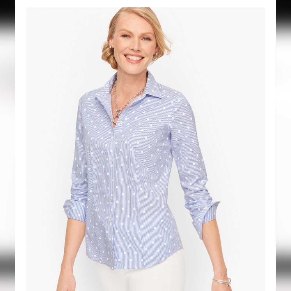 Nwot TALBOTS PERFECT SHIRT- PRETTY DOT STRIPES PETITE SMALL